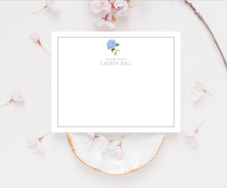 Personalized Blue Hydrangea Stationery Set, Floral Thank You Notecards ...