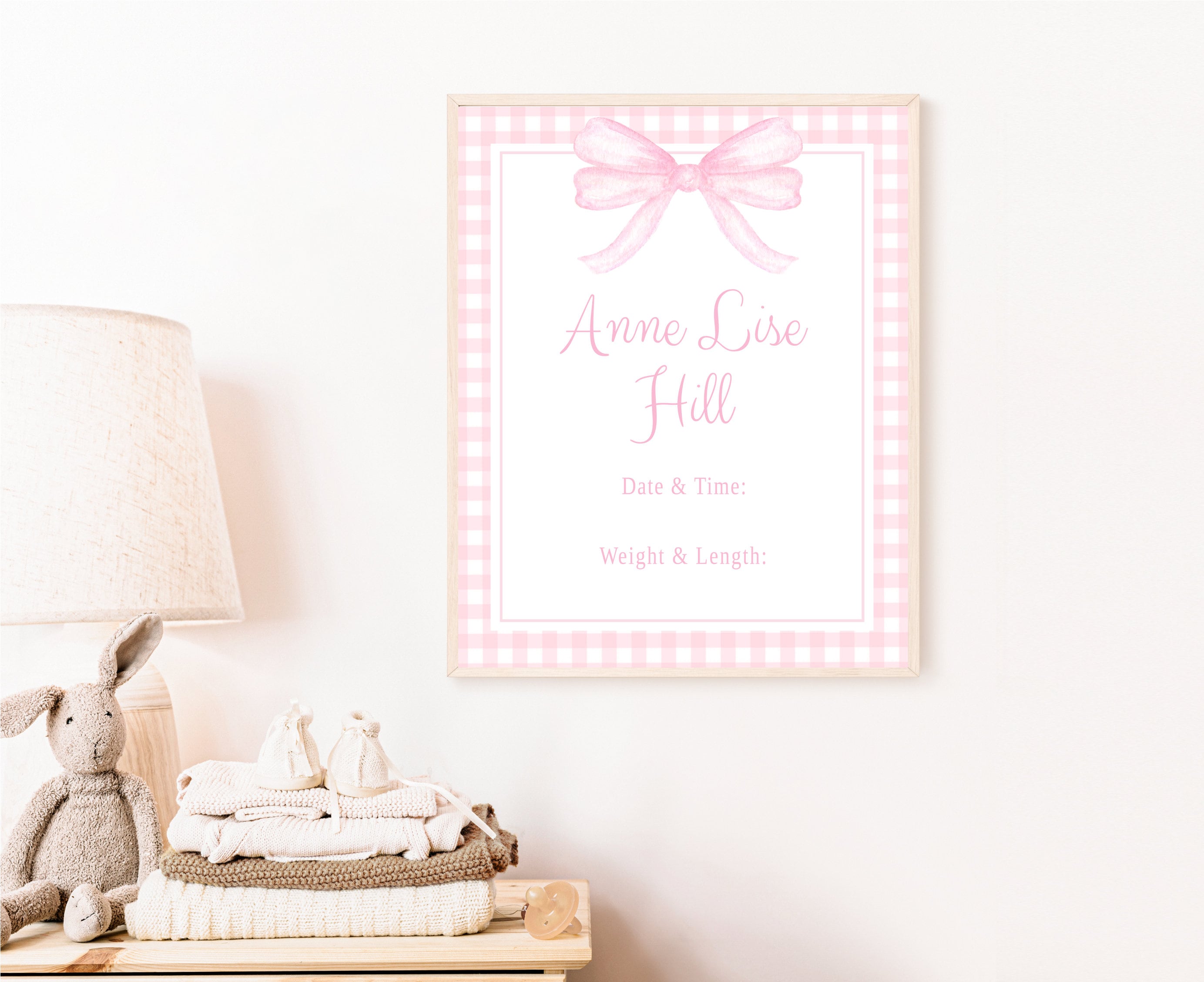 Hospital Door Sign Printable, Pink Gingham Nursery, Watercolor Pink Bow