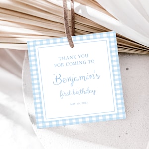 Blau Vichykaro Anhänger für Jungen, ersten Geburtstag Geschenkanhänger blau kariert, Geburtstagsparty für Jungen, blau kariert Gingham Tags, Babyparty Anhänger, blau kariert, 015