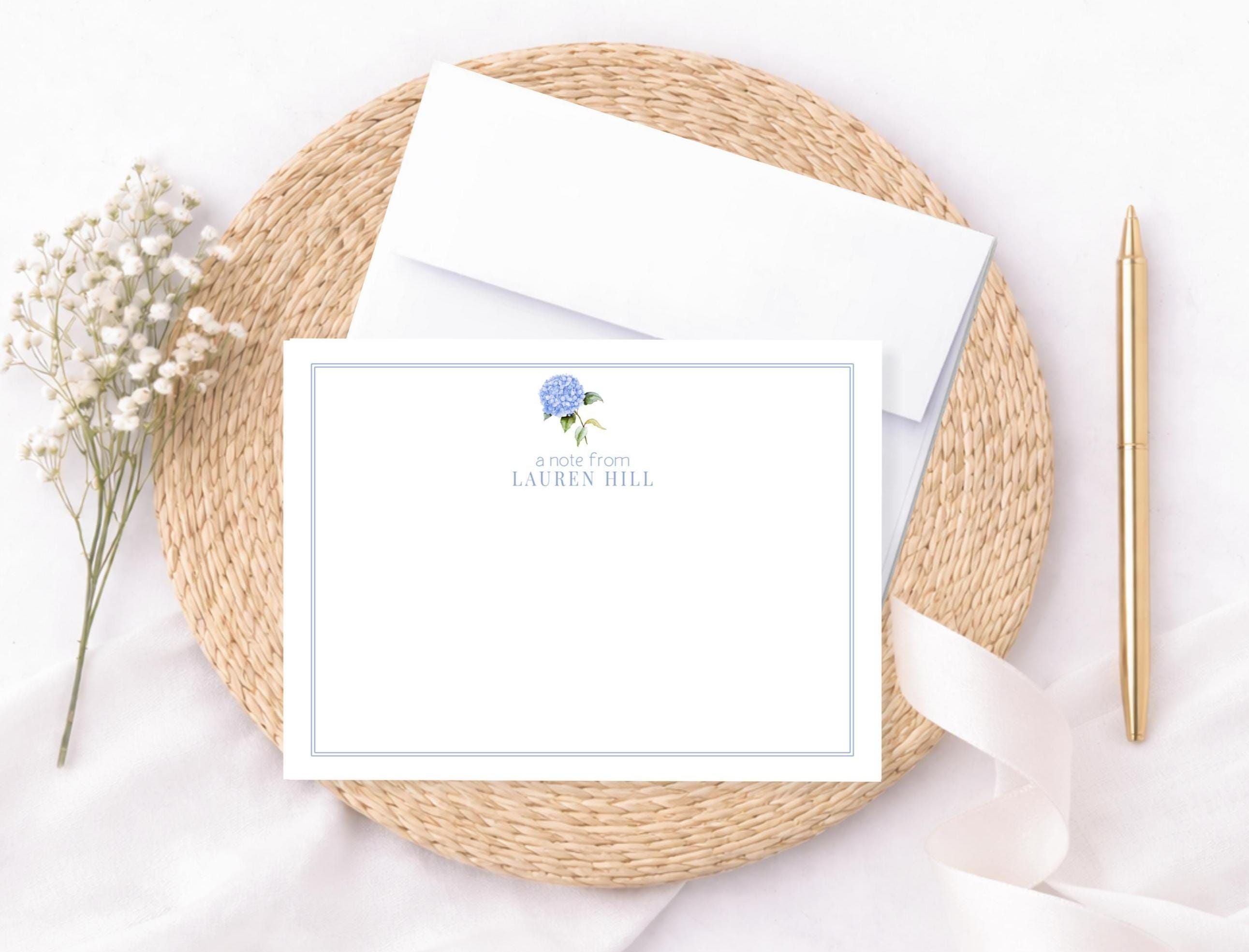 Personalized Blue Hydrangea Stationery Set, Floral Thank You Notecards ...