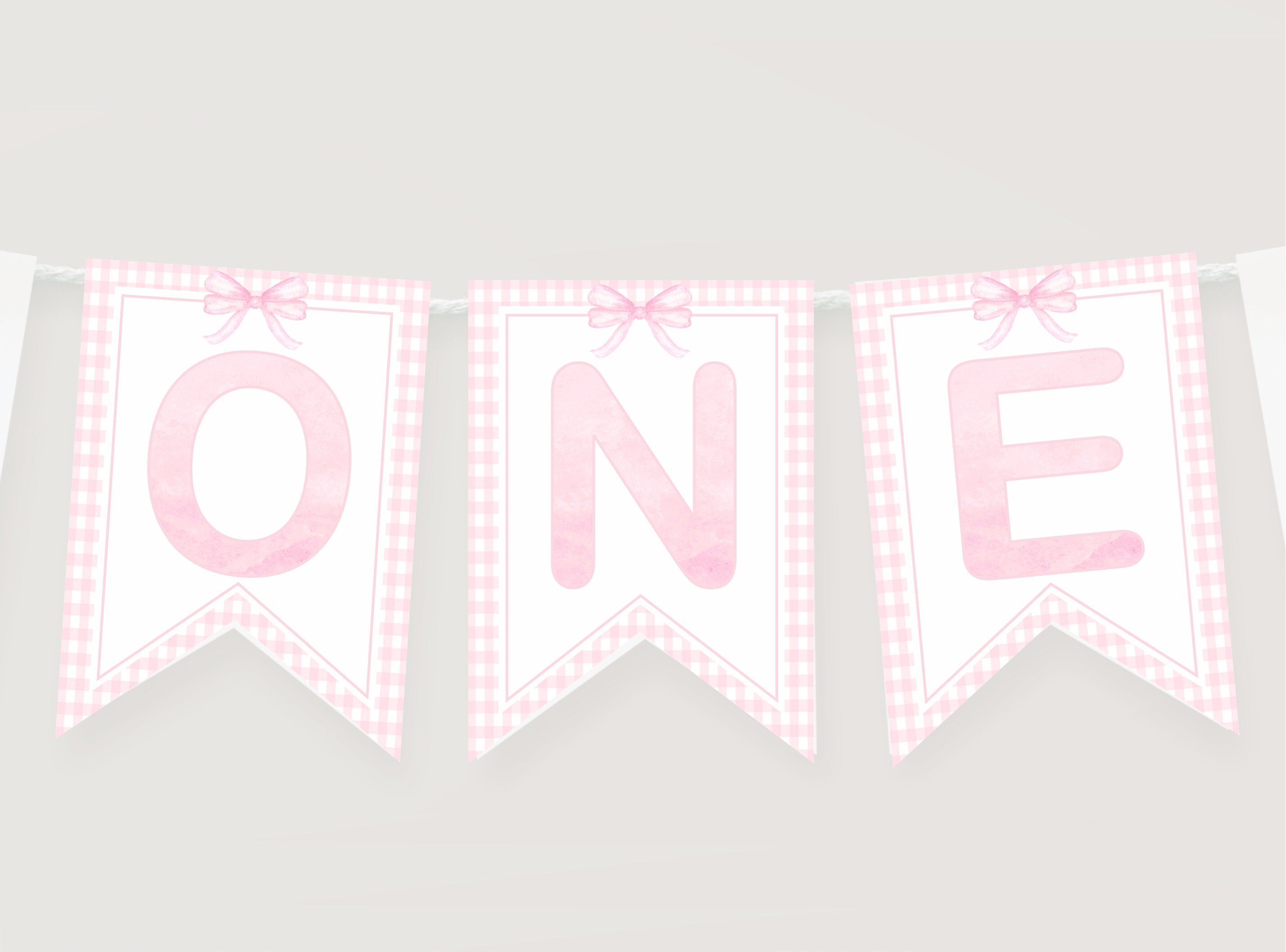 Pink Gingham One Highchair Banner, Highchair Garland, Girl 1st Birthday ...
