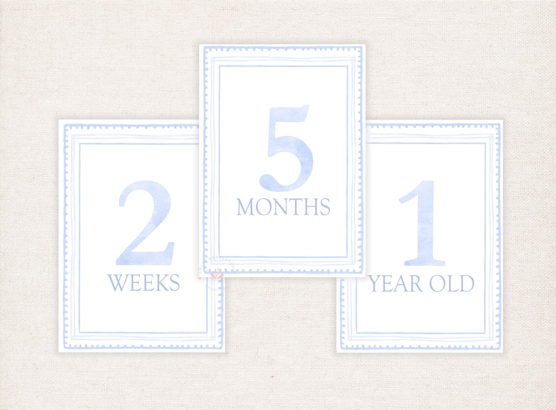 Watercolor Baby Blue Milestone Cards, Boy Monthly Milestone, Set of 16 ...