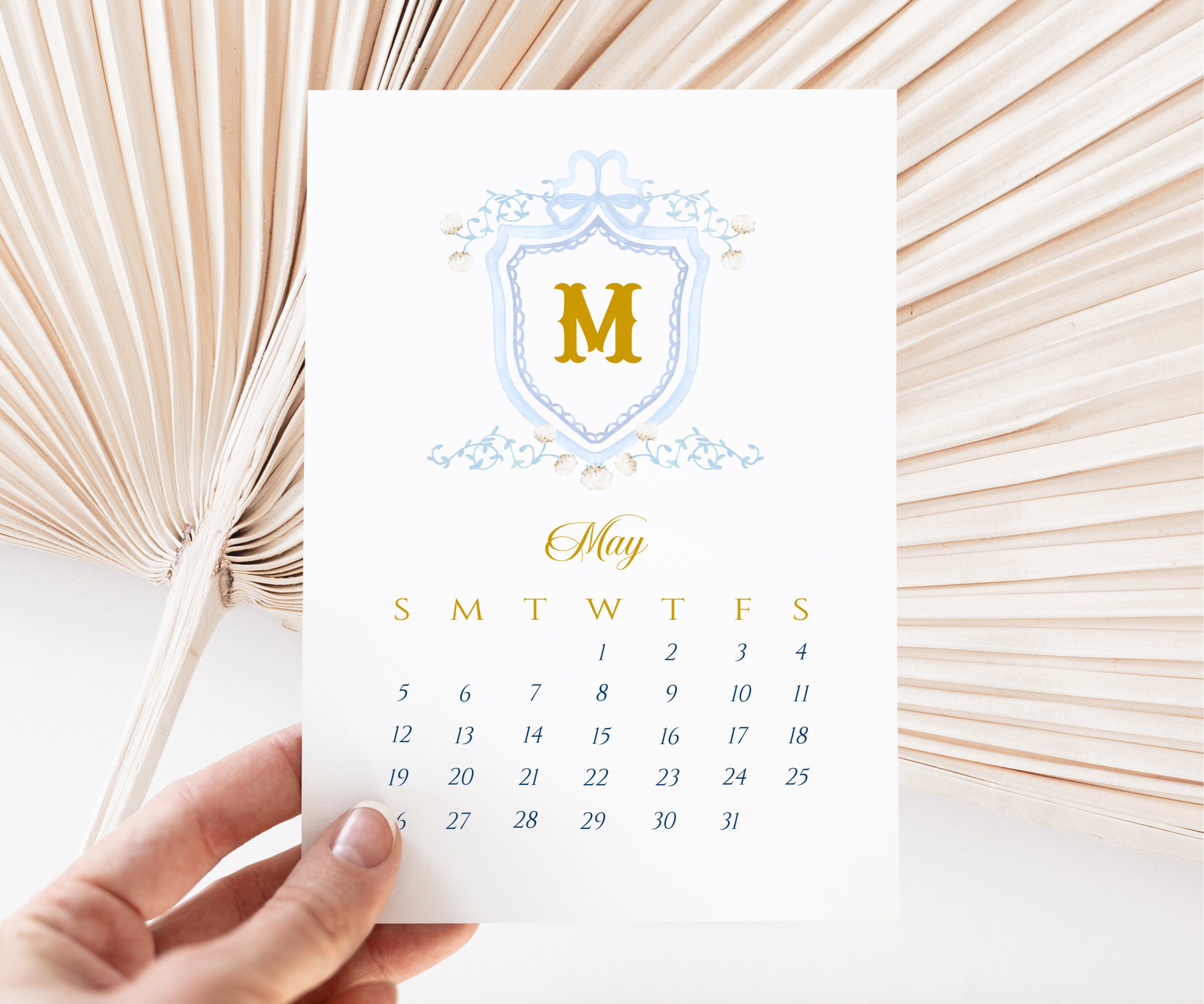 Crest 2024 Desktop Calendar, Printable Watercolor Calendar, Monogram ...