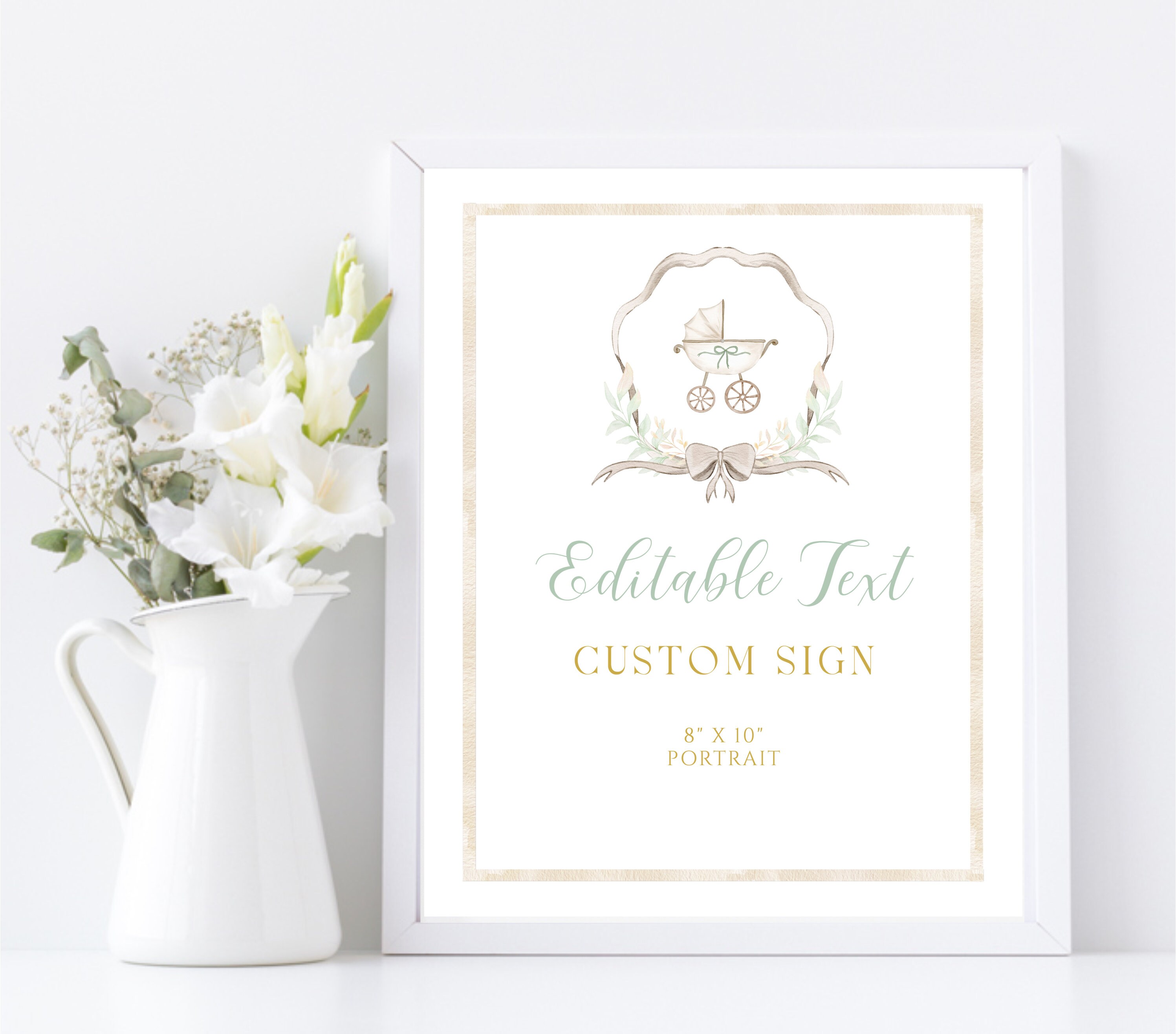 Gender Neutral Crest Baby Shower Sign, Editable Sign 8x10, Carriage