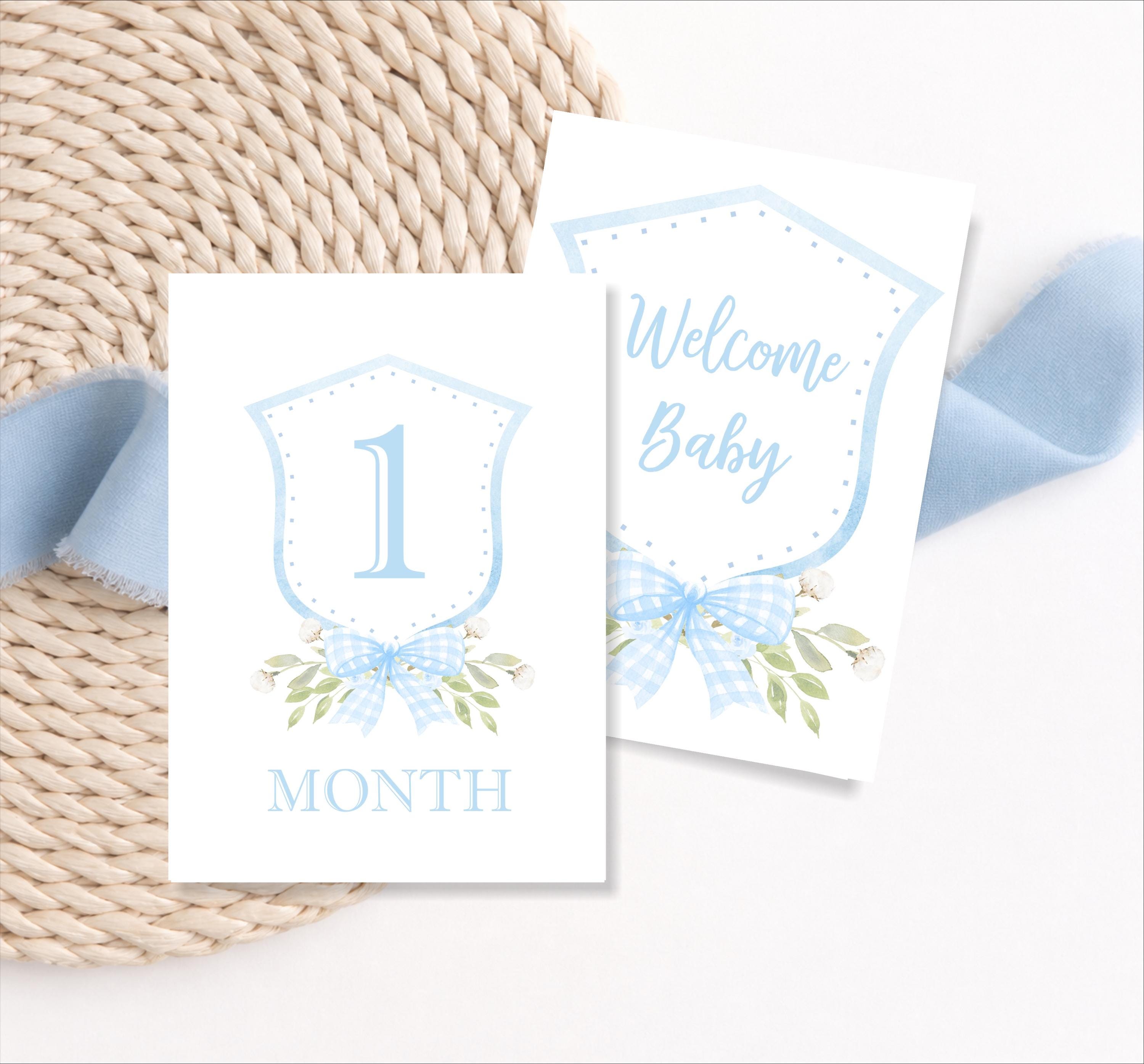 Baby Boy Milestone Card Set, Blue Welcome Baby Sign, Monthly Photo ...