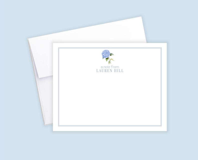Personalized Blue Hydrangea Stationery Set, Floral Thank You Notecards ...