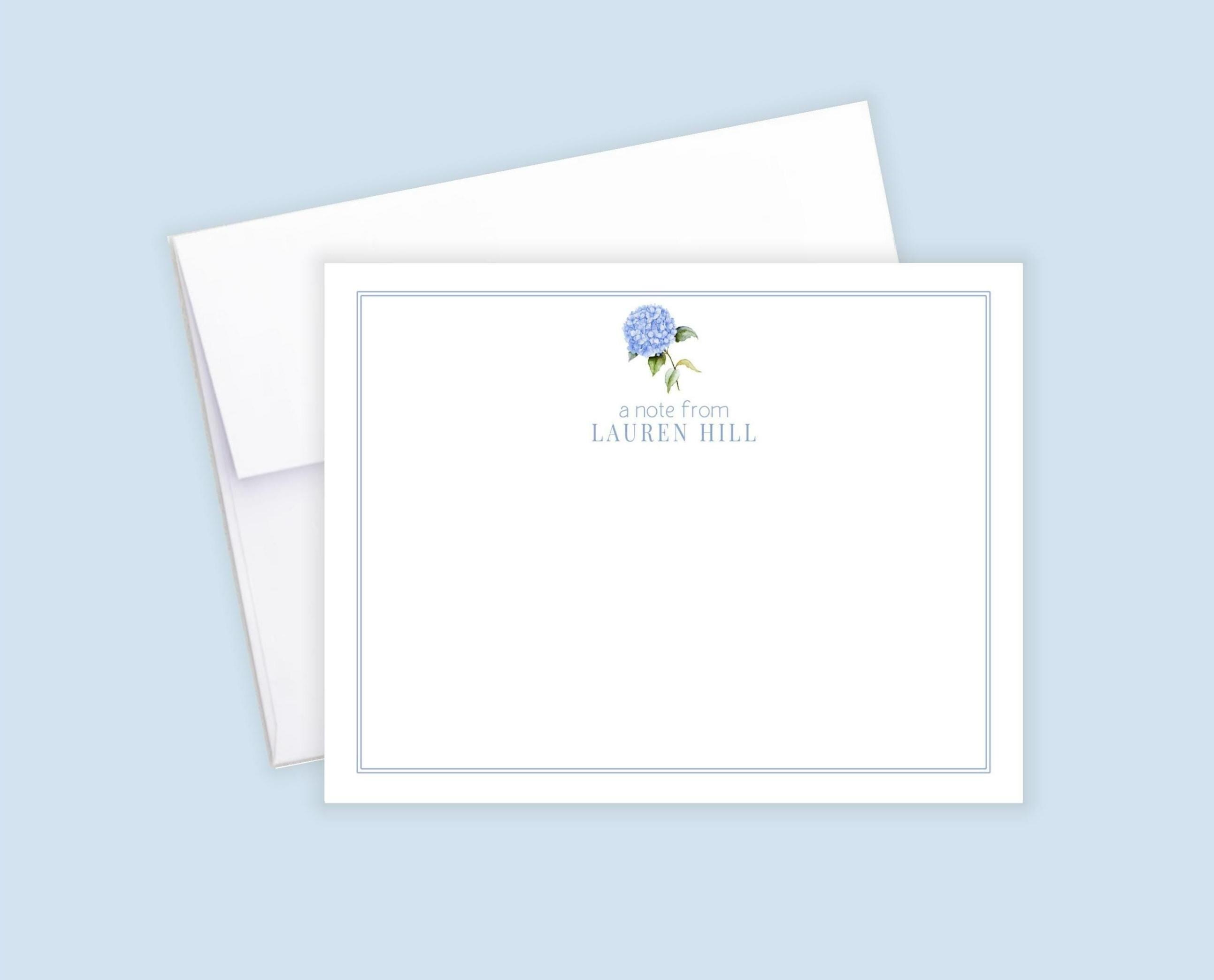 Personalized Blue Hydrangea Stationery Set, Floral Thank You Notecards ...