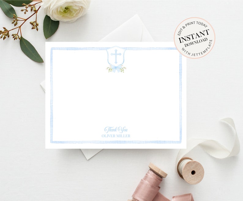 Printable Baptism Thank You Note Cards Baptism Stationery Etsy