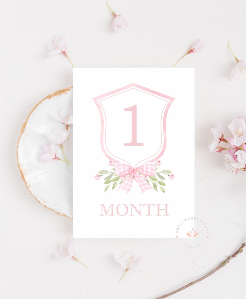 Girl Milestone Cards, Floral Crest
