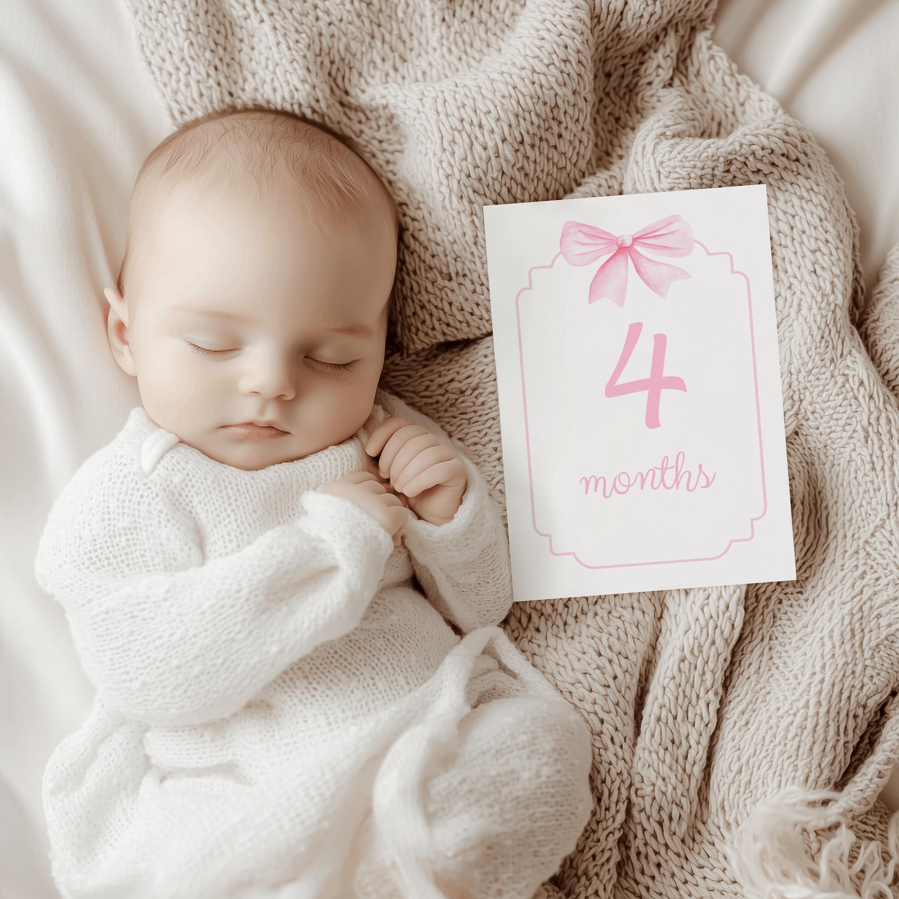 Baby Girl Milestone Cards Set, Pink Bow Monthly Milestones, Baby Shower ...