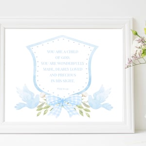 Signe de verset de la Bible baptême garçon, cadeau de baptême garçon, écusson aquarelle, baptême de la croix bleue, cadeau de dédicace de garçon, baptême de garçon, modifiable, B02