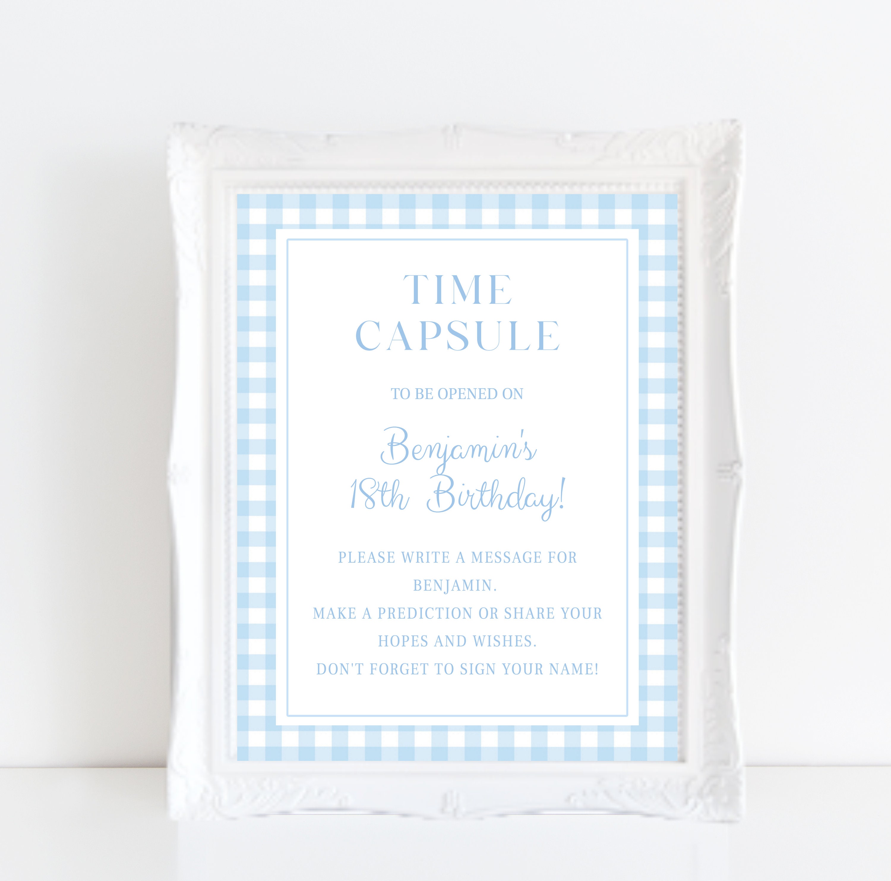 Blue Gingham Boy 1st Birthday, Time Capsule Sign, Boy 1st Birthday Time ...