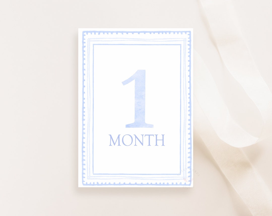 Watercolor Baby Blue Milestone Cards, Boy Monthly Milestone, Set of 16 ...
