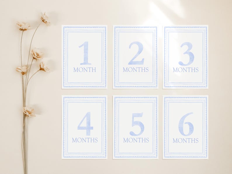 Baby Boy Milestone Card Set, Blue Monthly Milestones, Baby Shower Gift ...