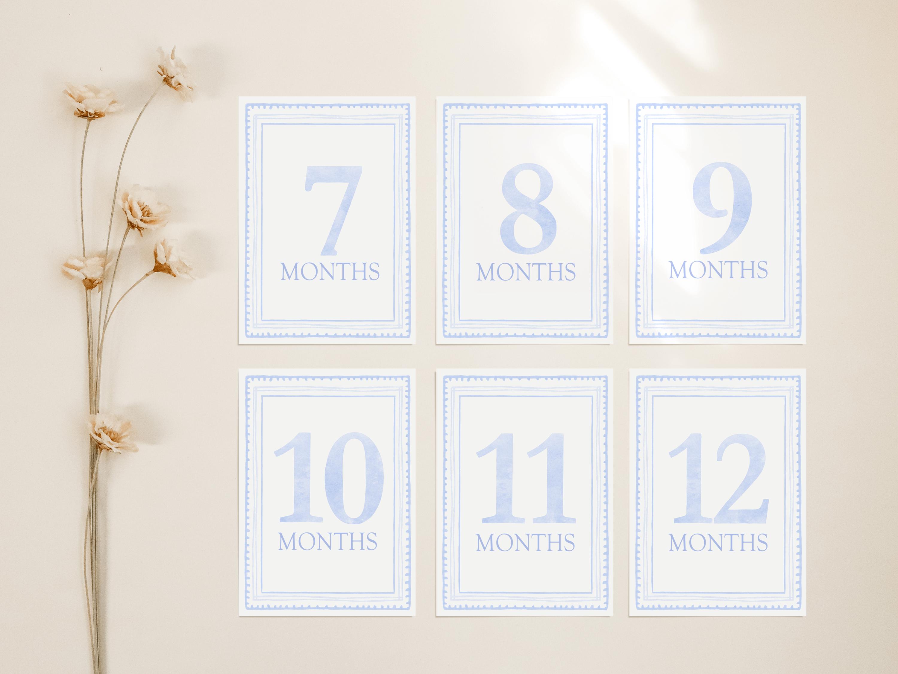 Baby Boy Milestone Card Set, Blue Monthly Milestones, Baby Shower Gift ...