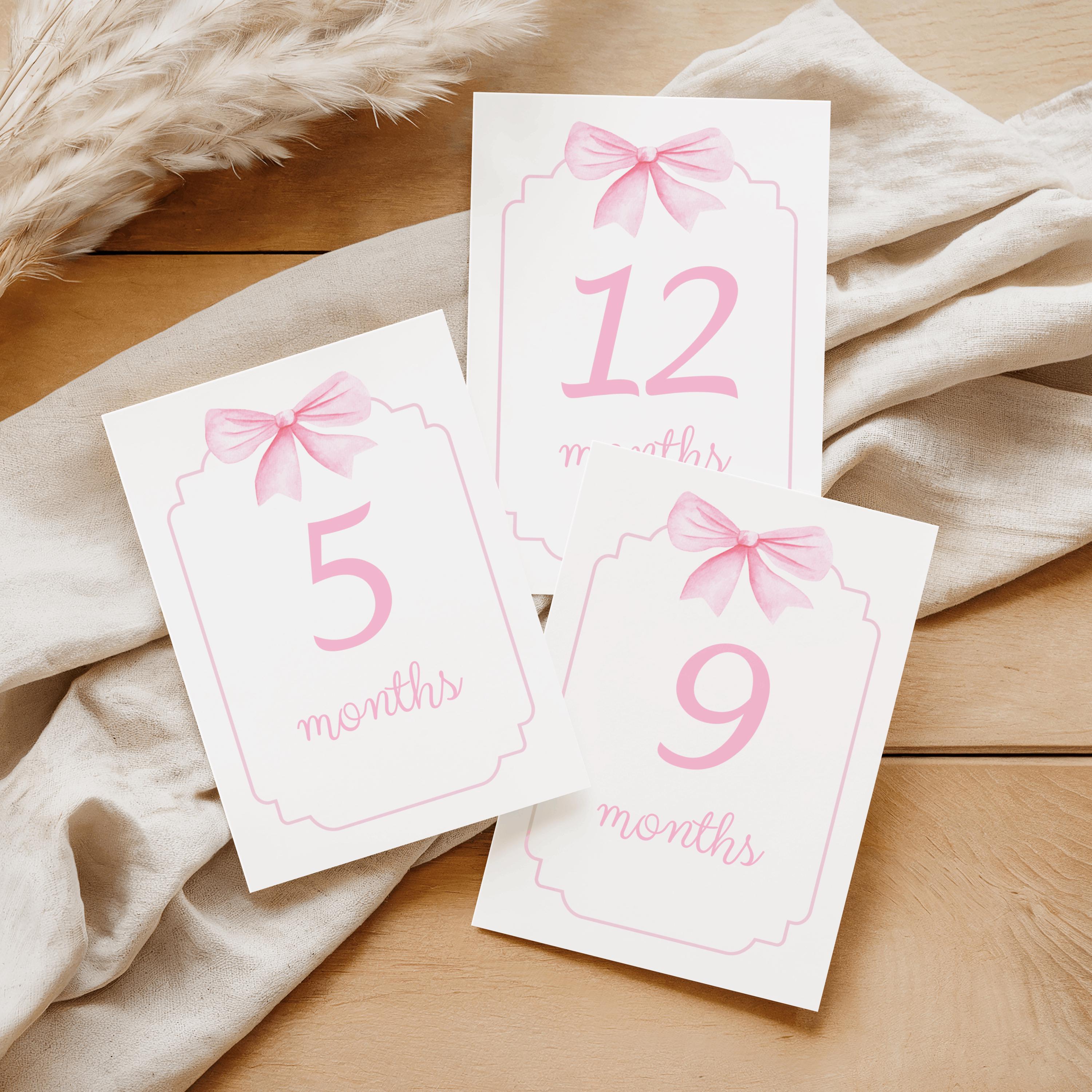 Baby Girl Milestone Cards Set, Pink Bow Monthly Milestones, Baby Shower ...