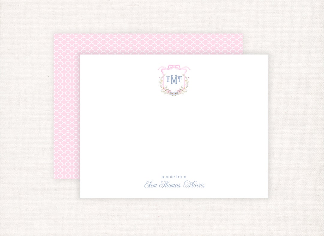 Monogram Crest Stationery, Floral Crest Note Cards, Printable ...