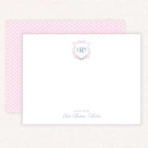 Monogramm Crest Briefpapier, Blumenkamm Grußkarten, druckbare personalisierte Briefpapier, Monogramm Grußkarten, Geschenke für Mama, bearbeitbar, PNG