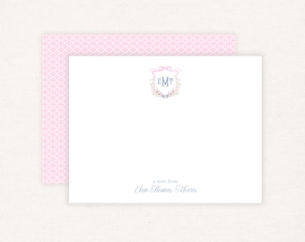 Monogram Crest Stationery, Floral Crest Note Cards, Printable Personalized Stationery, Monogram Notecards, Gifts for Mom, Editable, NCS