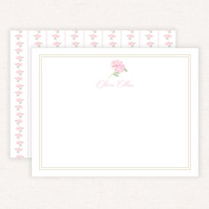 Druckbares Briefpapier für Frauen, Hortensien-Briefpapier, rosa Hortensien-Grußkarten, personalisiertes Briefpapier, Geschenke für Mutter, bearbeitbar, PNG