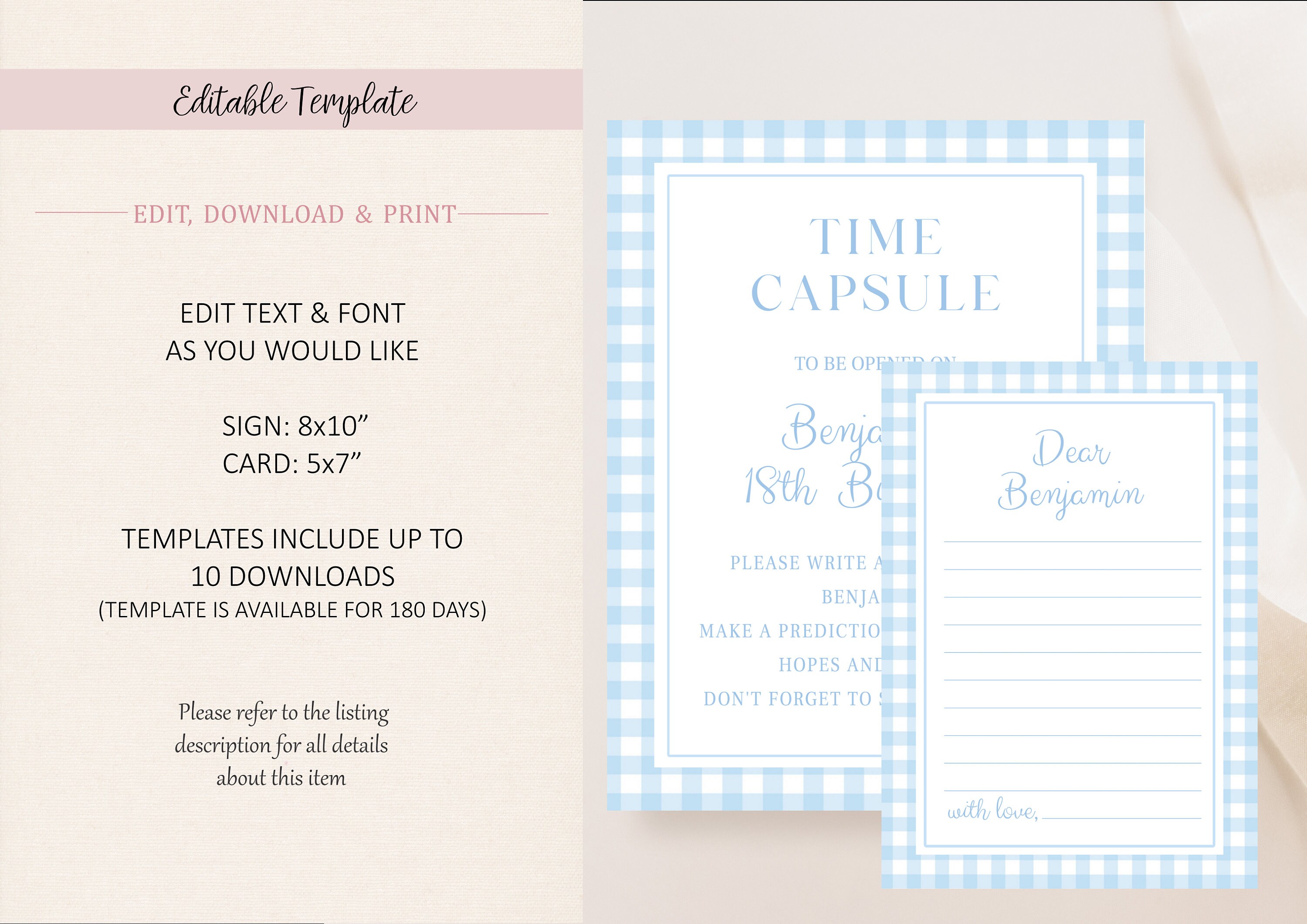 Blue Gingham Boy 1st Birthday, Time Capsule Sign, Boy 1st Birthday Time ...