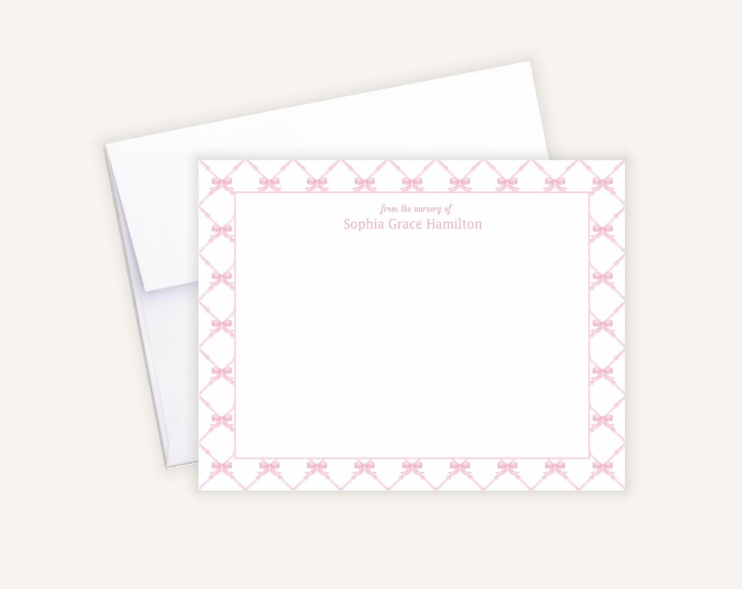 From the Nursery of Card, Pink Bow Girl Baby Shower Thank You Cards ...