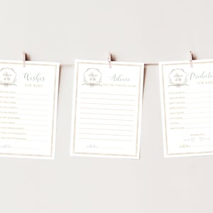 Geslachtsneutrale Crest Baby Douche Spelletjes, Advieskaart, Baby Douche Voorspellingen, Baby Douche Wensen, Gender Reveal Douche Spelletjes, Bewerkbaar, BS5