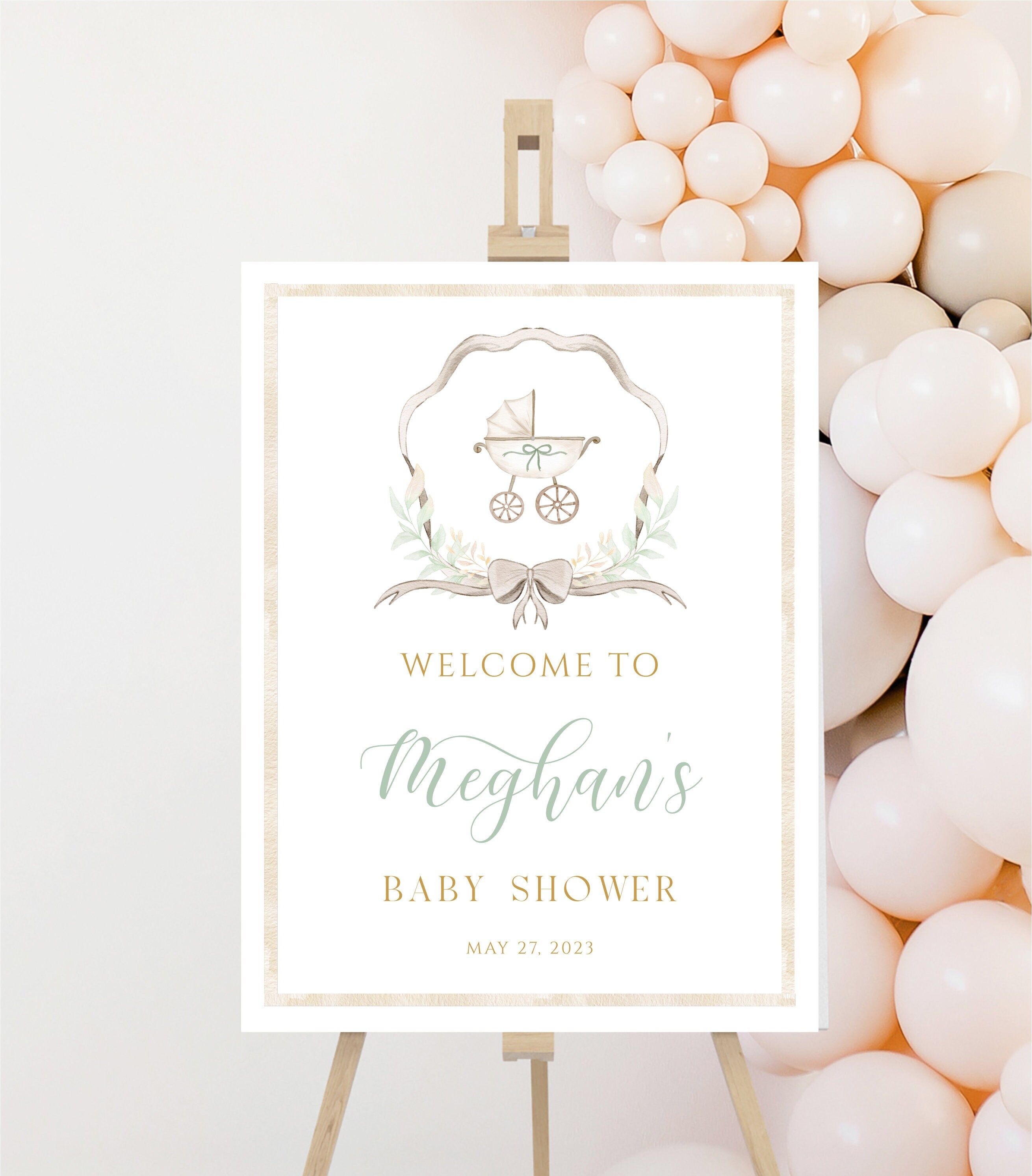 Gender Neutral Crest Baby Shower Welcome Sign, Carriage Baby Shower