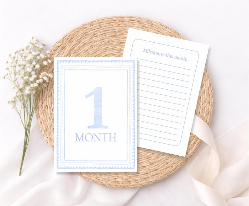 Baby Boy Milestone Card Set, Blue Monthly Milestones, Baby Shower Gift ...