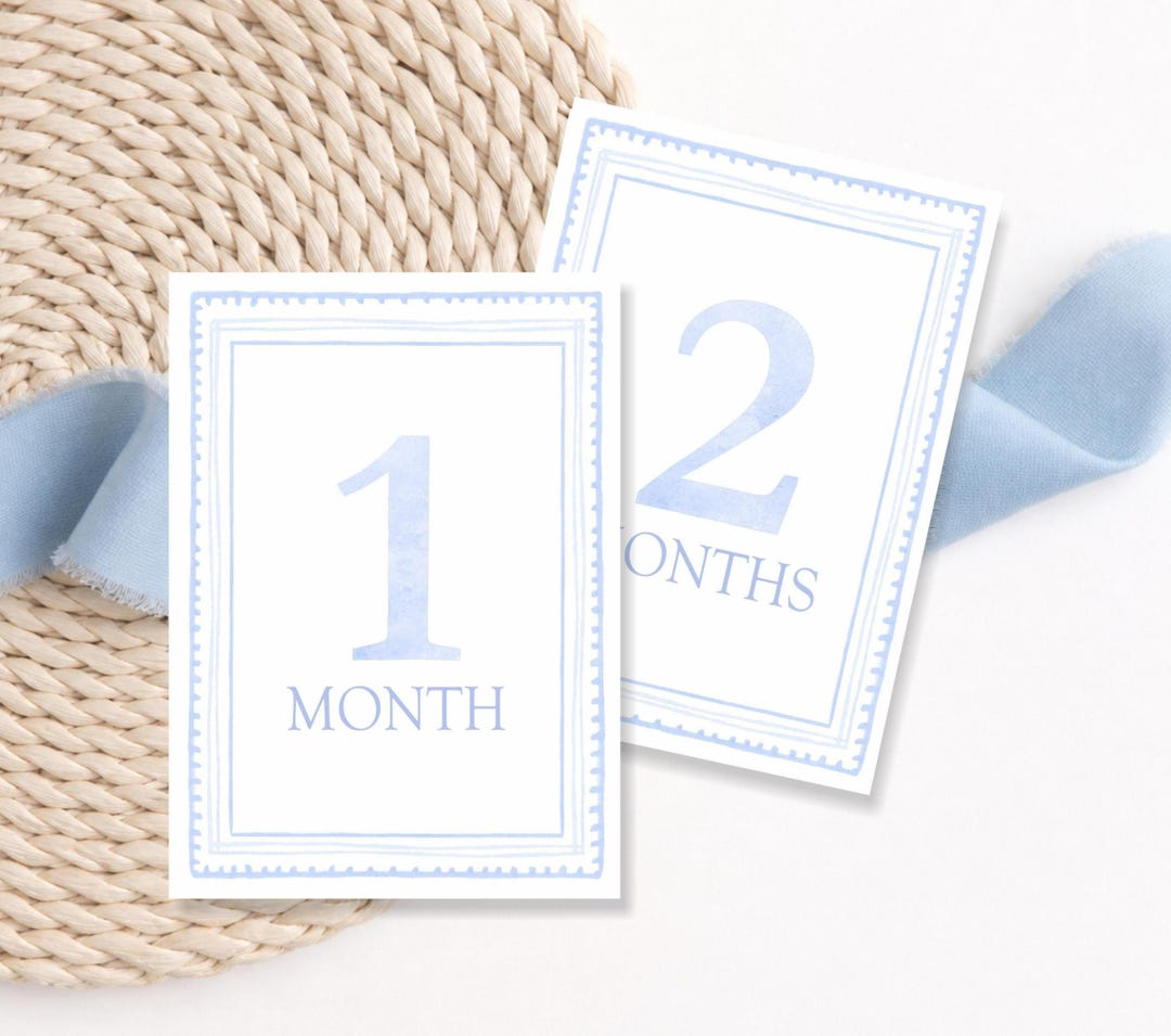 Baby Boy Milestone Card Set, Blue Monthly Milestones, Baby Shower Gift ...
