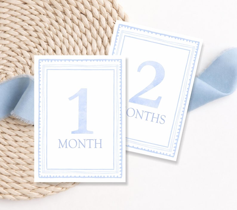 Baby Boy Milestone Card Set, Blue Monthly Milestones, Baby Shower Gift ...