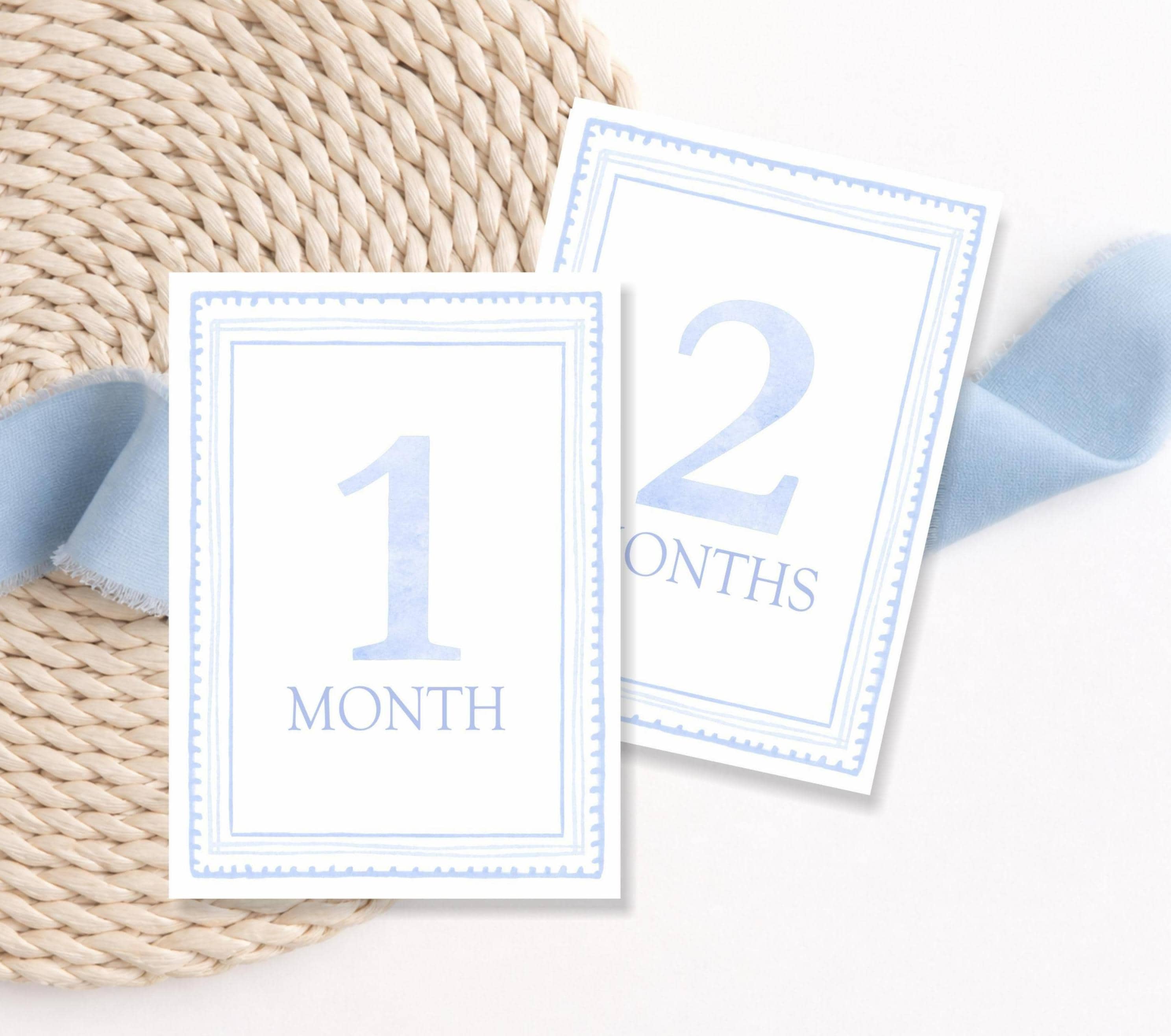 Baby Boy Milestone Card Set, Blue Monthly Milestones, Baby Shower Gift ...