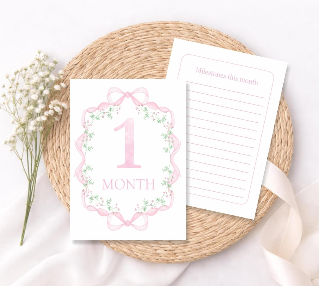 Baby Girl Milestone Cards, Floral Pink Monthly Milestones, Baby Shower ...