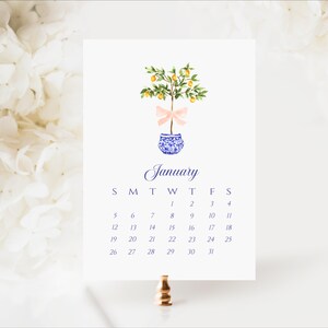 Chinoiserie 2025 calendrier de bureau, calendrier aquarelle imprimable, calendrier de bureau topiaires, calendrier écusson, calendrier mensuel 5 x 7, numérique