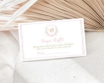 Crest Diaper Raffle Card, Pink Bow Invitation Insert, Girl Carriage Diaper Raffle Invitation Enclosure, Diaper Raffle template, BS3