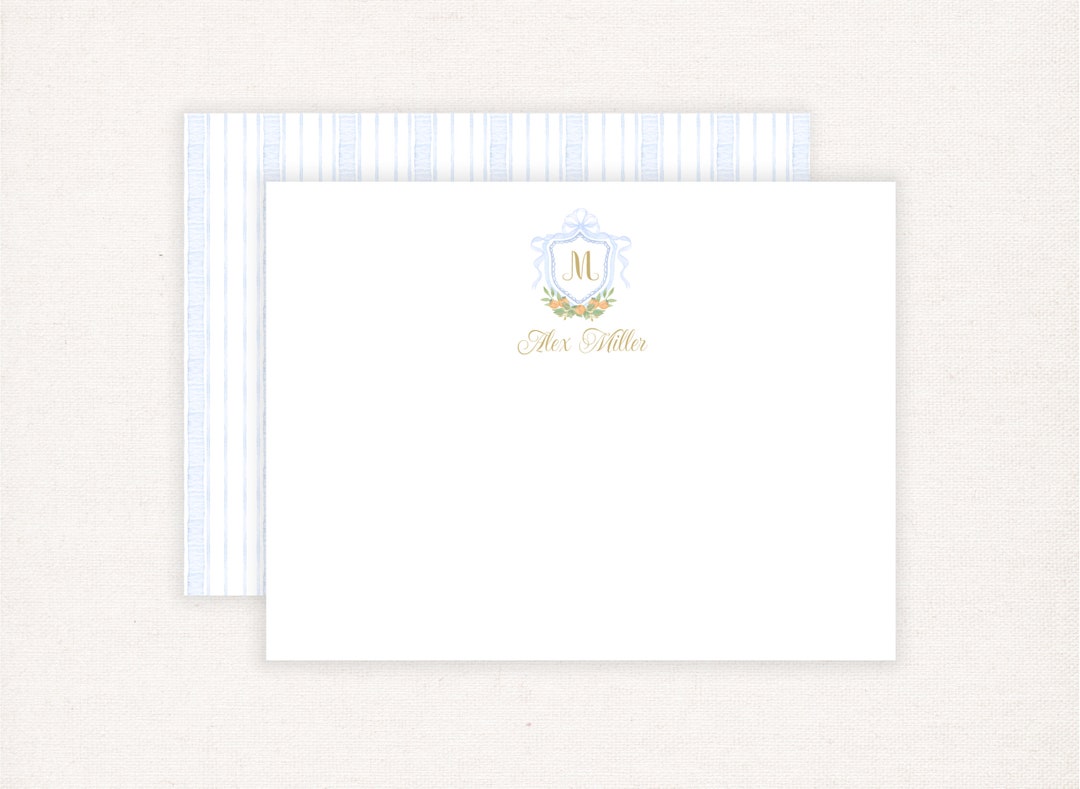 Monogram Crest Stationery, Orange Crest Note Cards, Citrus Personalized ...