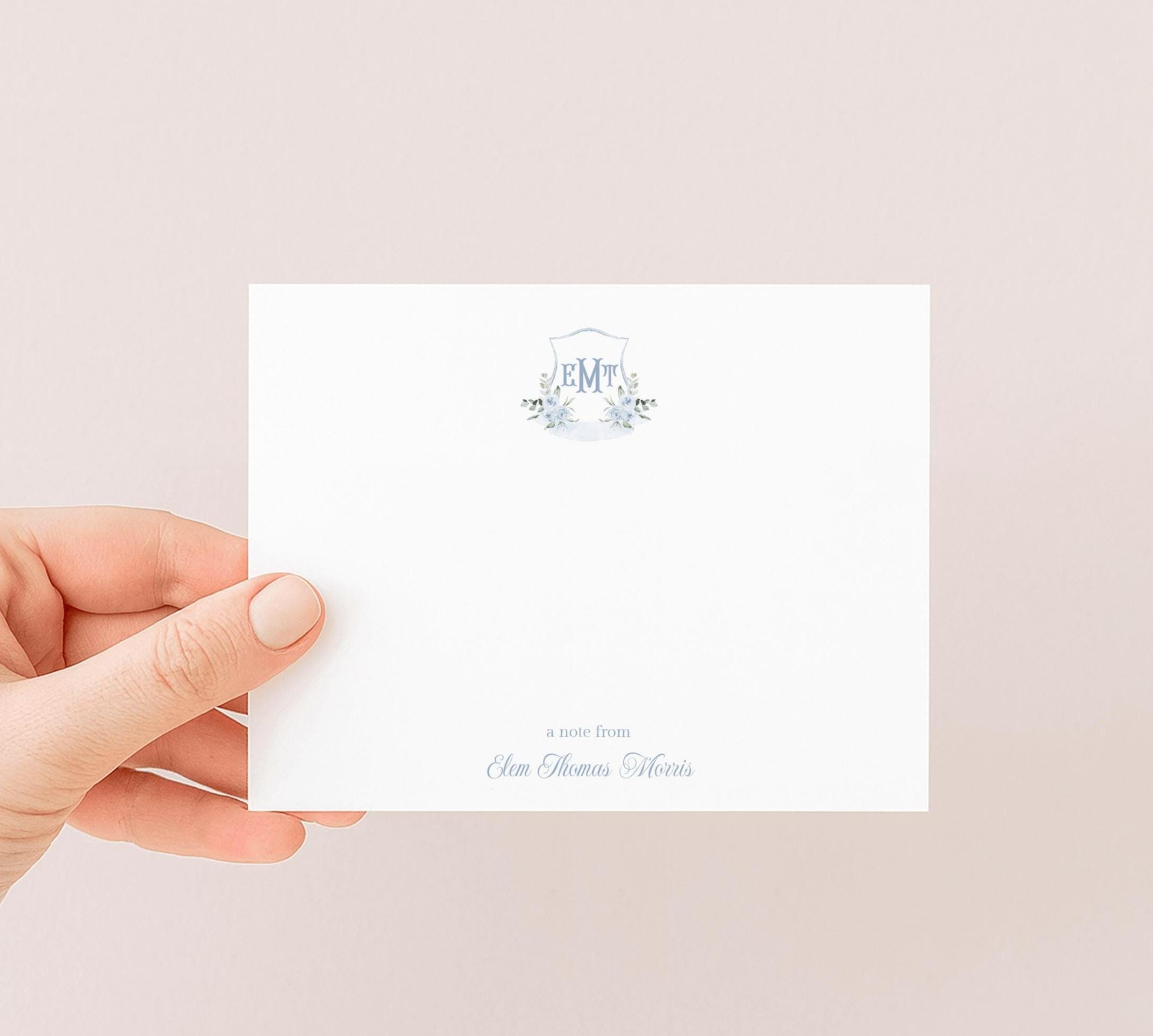 Personalized Stationery Set | Blue Monogram Crest Notecards | Floral ...