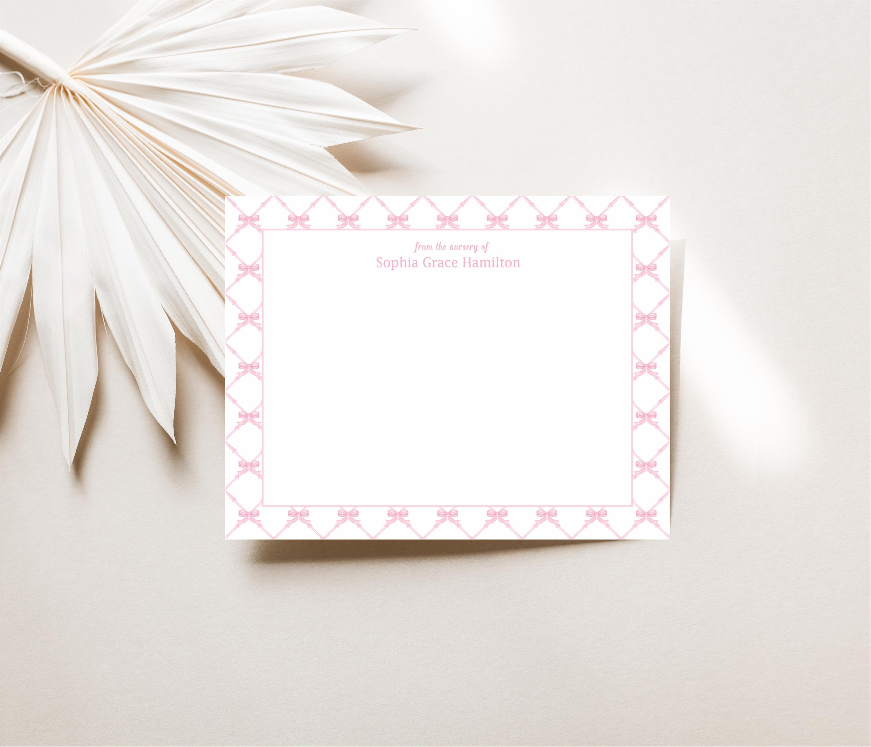 From the Nursery of Card, Pink Bow Girl Baby Shower Thank You Cards ...