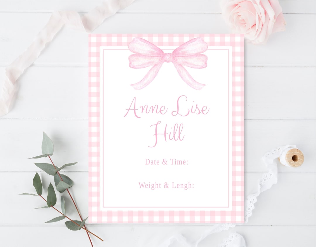 Hospital Door Sign Printable Pink Gingham Nursery Watercolor Etsy UK