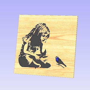 Banksy girl and the blue bird dxf,svg file only