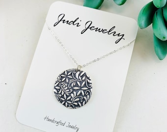 Silver Floral Pendant, Handmade, Fine silver, Sterling silver