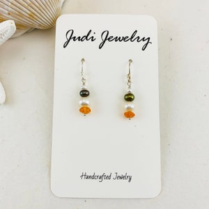 Pearl/Gemstone Earrings, Handmade, Sterling silver, Freshwater pearls, Carnelian