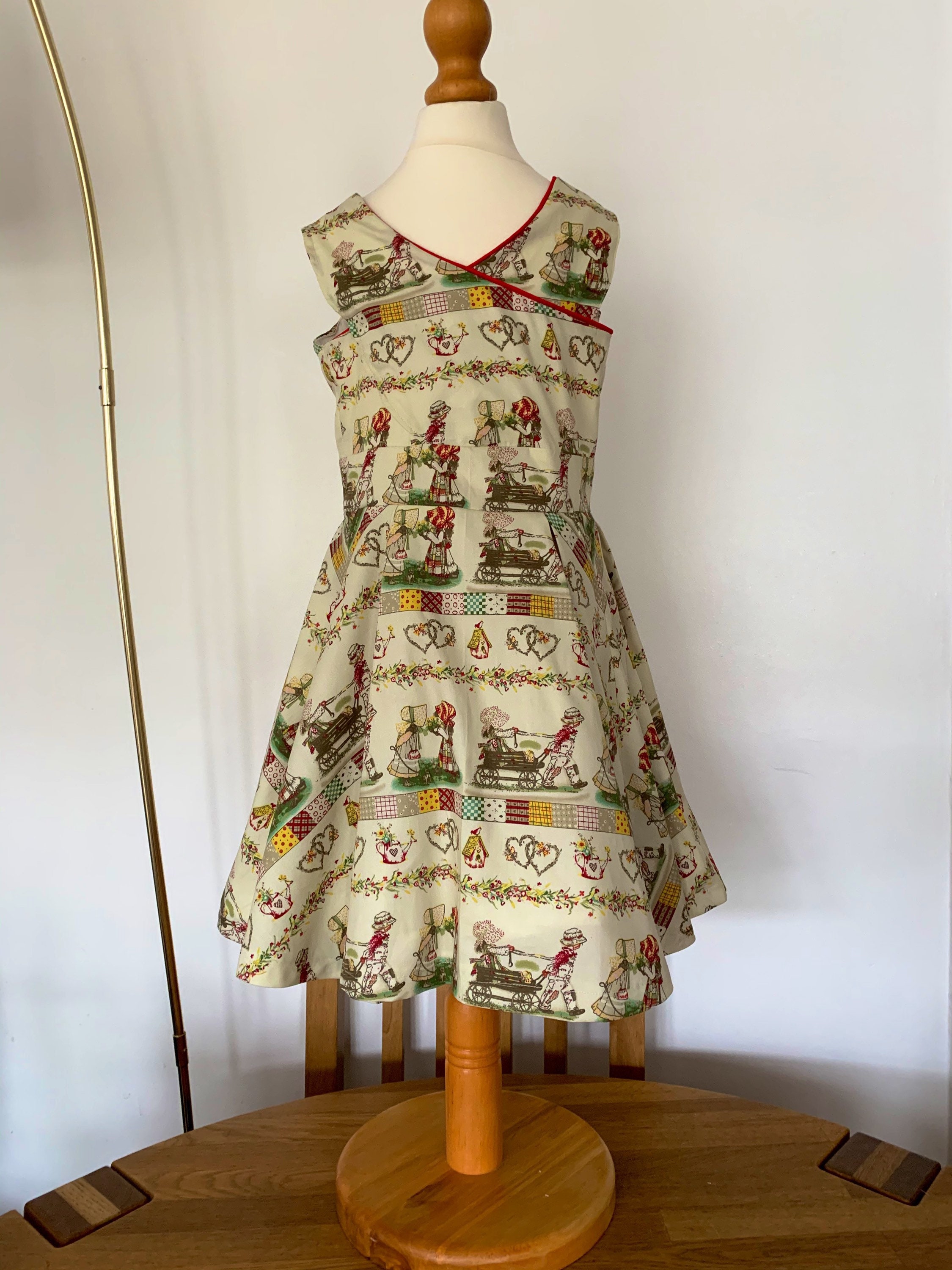 Cute 1970s Holly Hobby Print Lined Cotton Fit and Flare Dress
