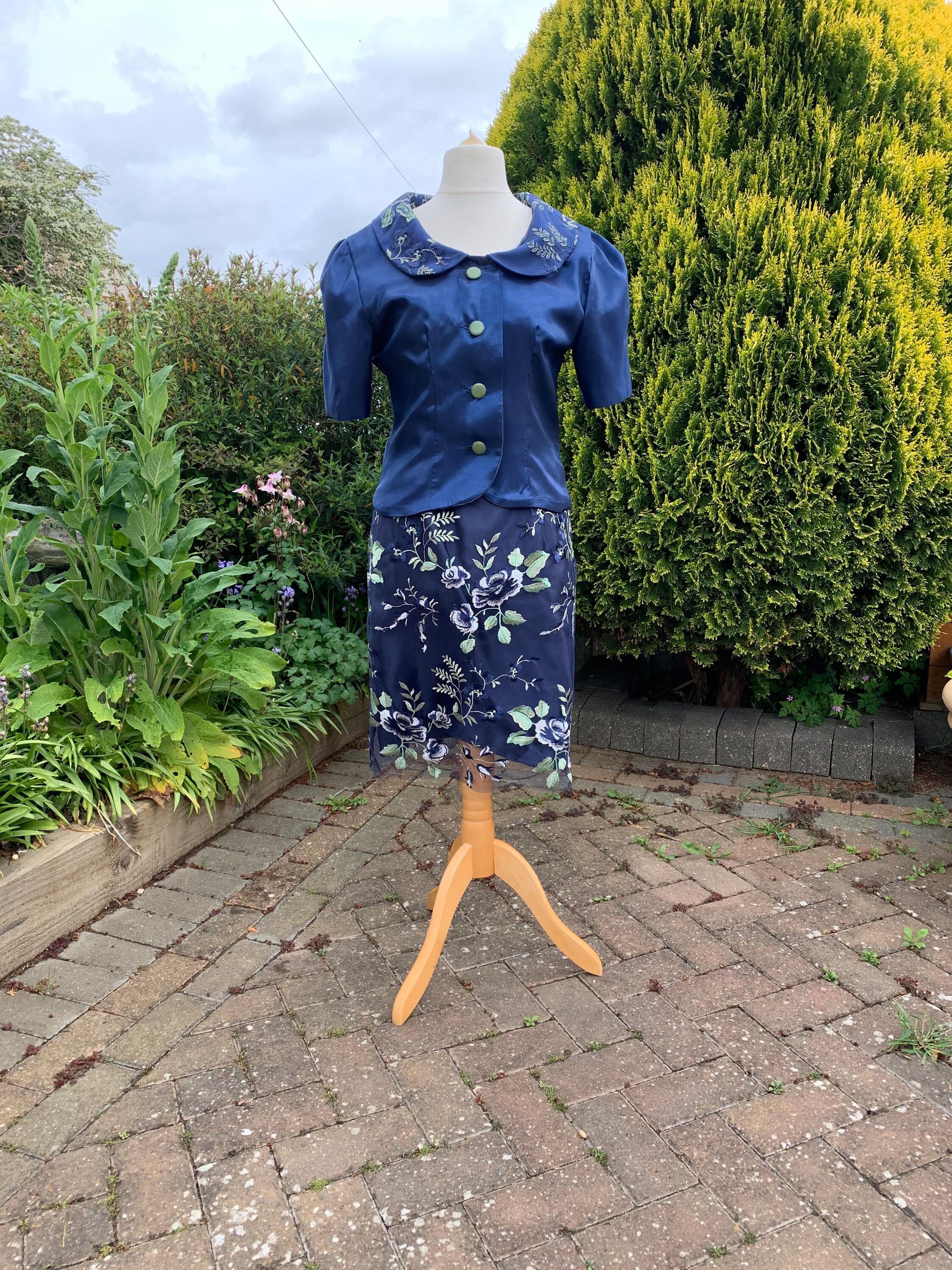 navy blue lace dress with jacket