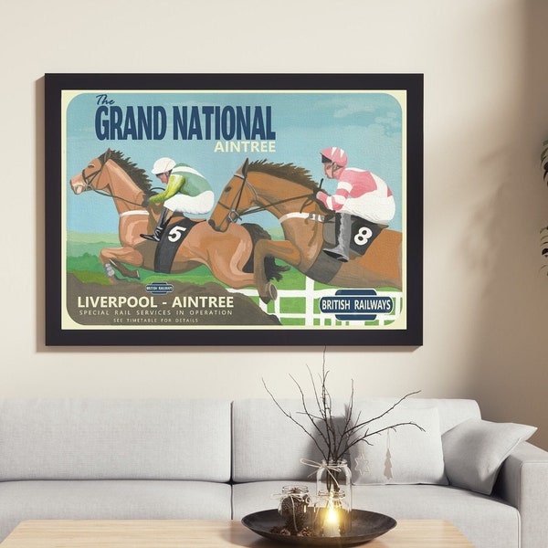 Vintage Grand National Poster | The Grand National Pictures | Horse Racing Pictures | Horse Racing Art | British Railways Liverpool Print