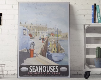 Seahouses Northumberland Photo | Impression de port Seahouses | Art du Northumberland | Impression Northumberland | Chemins de fer britanniques Poster