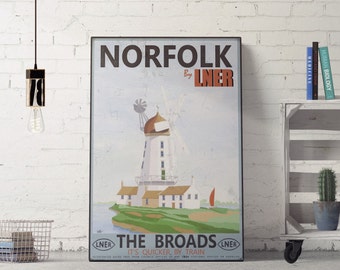 Norfolk Broads Picture | Norfolk Poster | Windmill Print | LNER | Norfolk Print | Railway Travel | London & North Eastern Railway Poster