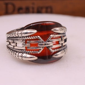 Ruby Ring, Ruby Mens Silver Ring, Chain Mens Ring, Ottoman Mens Silver Ring, Gift for Him, Gift for Men, Ring for Men, Statement Mens Ring