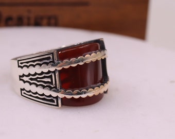 Modern Minimalist Mens Ring, Silver Mens Ring, Agate Mens Silver Ring, Ring for Men,  Agate Silver Mens Ring, Gift for Him