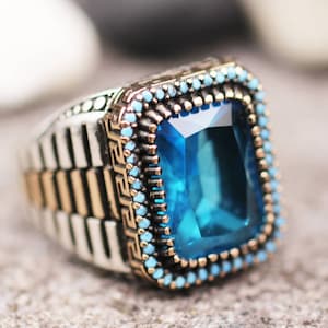 Aquamarine Handmade Mens Ring, Aquamarine Mens Ring, Silver 926 Mens Ring, Gift for Him, Statement Mens Ring, Gift for Him, Gift for Men